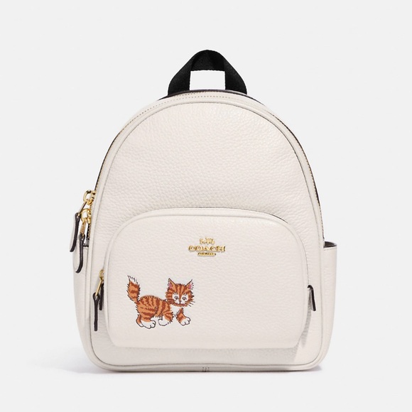 Coach Handbags - COACH Mini Court Backpack With Dancing Kitten COLOR:
Gold/Chalk Multi